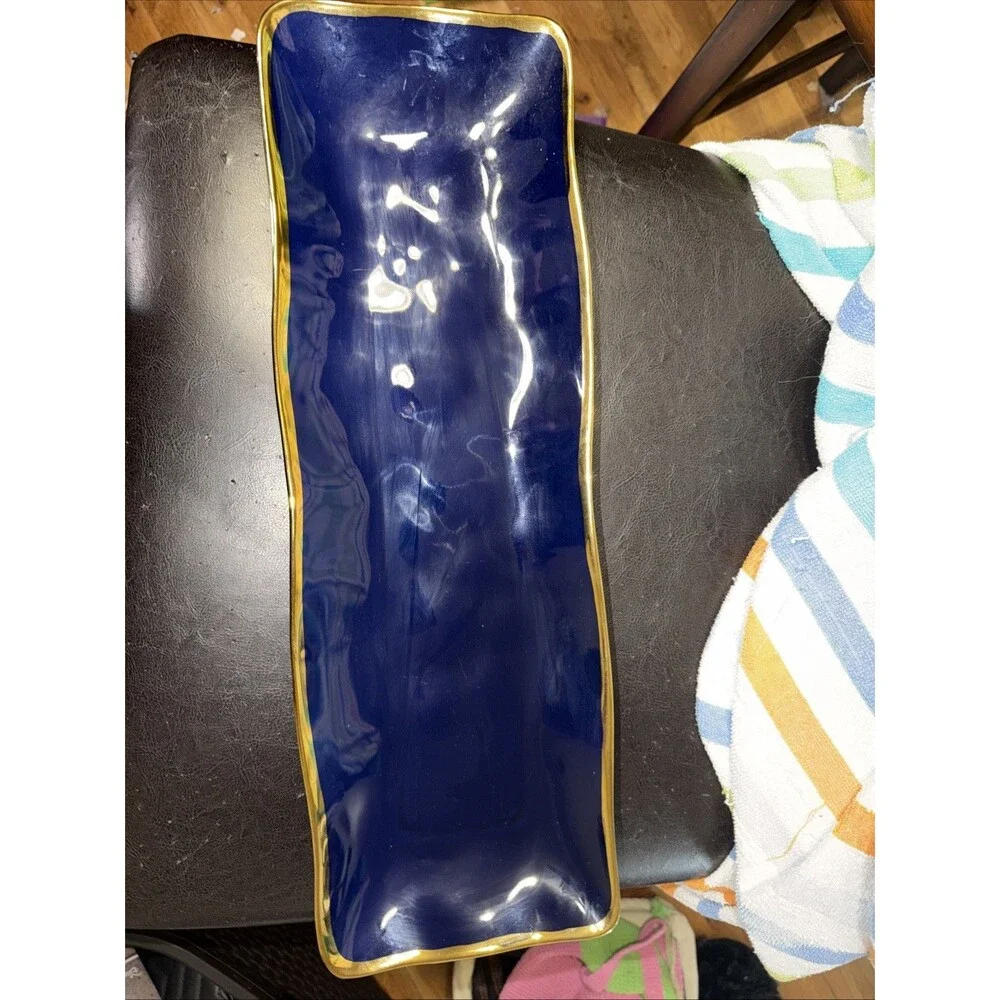 Pampa Bay Sunset by the Sea Rectangular Serving Piece, Blue/Gold